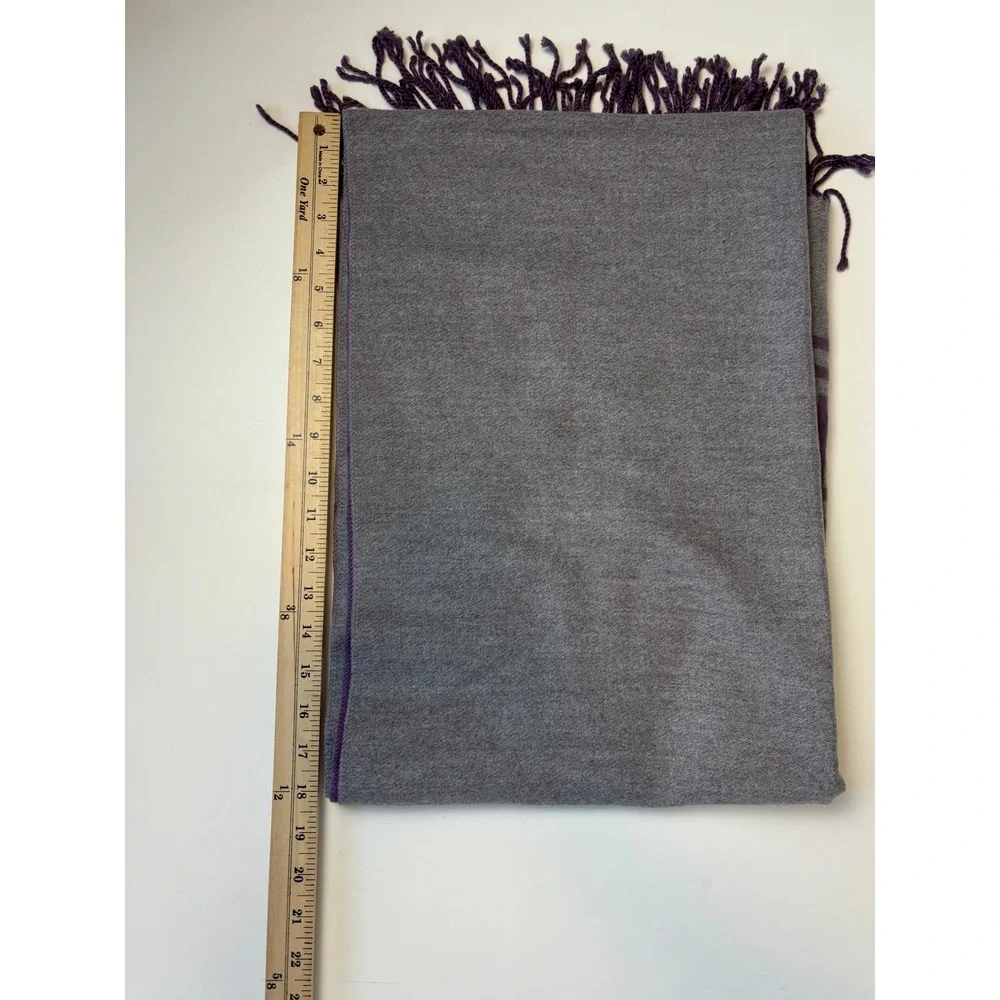 Alpaca Wool Scarf Purple Grey Greek Key Reversible Wrap OS Peru Fringe Shawl